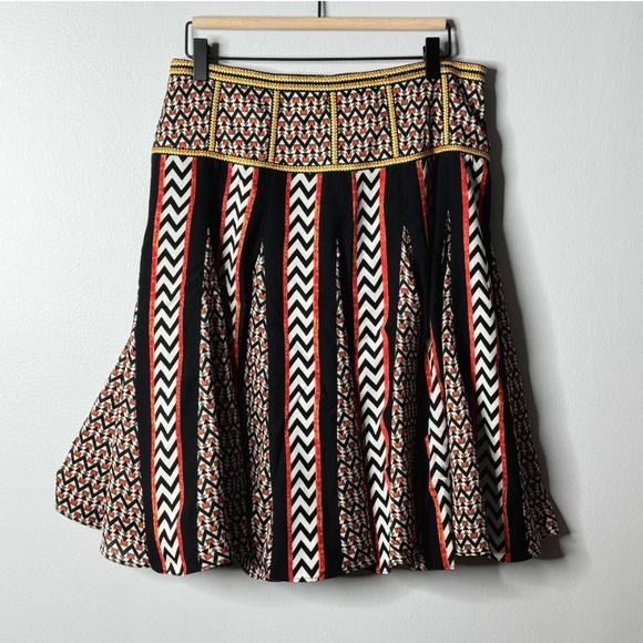 Anthropologie Ranna Gill Skirt Chevron Black Print Stripe Knee Length Size 16 - Picture 2 of 13